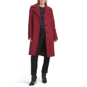 ANNE KLEIN Red Wool Blend Notch Collar Walker Jacket